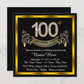 ブラック金ゴールド100thバースデーパーティー 招待状 (正面/裏面)