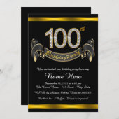 ブラック金ゴールド100thバースデーパーティー 招待状 (正面/裏面)