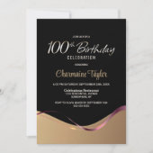 ブラック金ゴールド100th Birthday Partyへの招待 招待状 (正面)