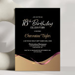 ブラック金ゴールド18th Birthday Partyへの招待 招待状<br><div class="desc">この黒モダンと金ゴールドの18th誕生日パーティーの招待は、エレガンスと洗練さシンプルれた輝きを放つ。そのデザインはブラックと金ゴールドの配色を特徴とし、一方から他方へと流れスタイリッシュる流体波とピンクリボンで分離されている。カスタマイズ可能な文字エリアにより、日付、時刻、会場、RSVP情報など、特別な誕生祝いに必要なすべての詳細を簡単に含めることができます。あなたは居心地の良い集まりや壮大な出来事を計画する場合でも、この招待コンテンポラリーは必ずあなたのゲストを感動させる。</div>