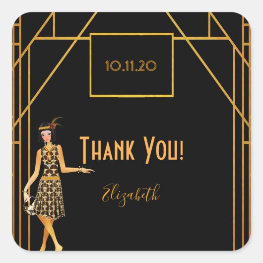 ブラック金ゴールド1920のアートデコユー スクエアシール (正面)