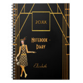 ブラック金ゴールド1920年のスタイルアートデコレトロ日記 ノートブック (正面)