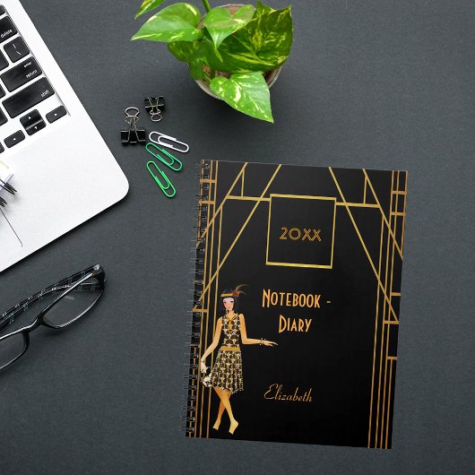 ブラック金ゴールド1920年のスタイルアートデコレトロ日記 ノートブック