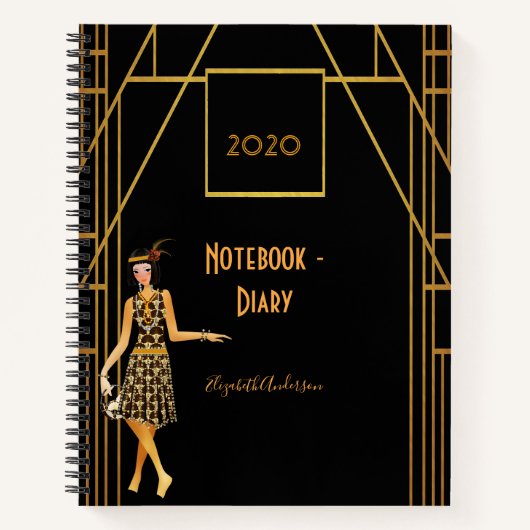 ブラック金ゴールド1920年代の美術評定日記 ノートブック (正面)