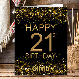 ブラック金ゴールド21thバースデーカード カード