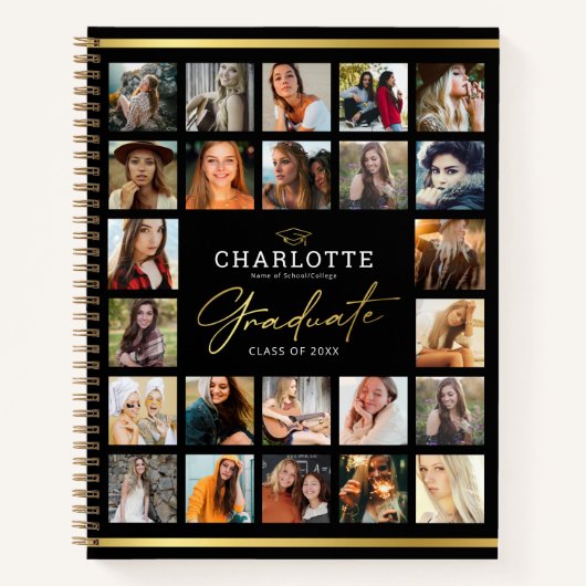 ブラック金ゴールド24フォトコラージュ卒業ゲスト ノートブック (正面)