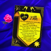 ブラック金ゴールド25結婚周年シンプル記念モダン 招待状