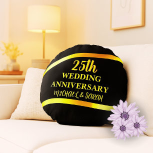 ブラック金ゴールド25結婚周年記念ギフトカップル ラウンドクッション