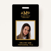 ブラック金ゴールド3文字モノグラムのロゴ従業員 バッジ (正面)