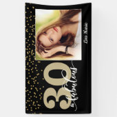 ブラック金ゴールド30と素晴らしい誕生日フォトバナー 横断幕 (縦)