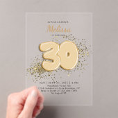 ブラック金ゴールド30thバルーン紙吹雪大人誕生日 アクリル招待状 (インサイチュ (ポータブル))