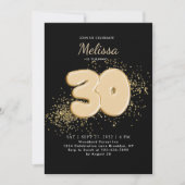 ブラック金ゴールド30thバルーン紙吹雪大人誕生日 招待状 (正面)