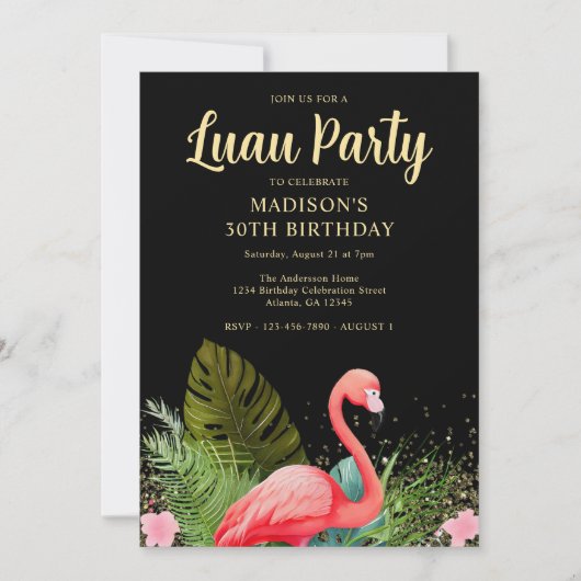 ブラック金ゴールド30th誕生日ルアウ（ハワイ式宴会）パーティー 招待状 (正面)