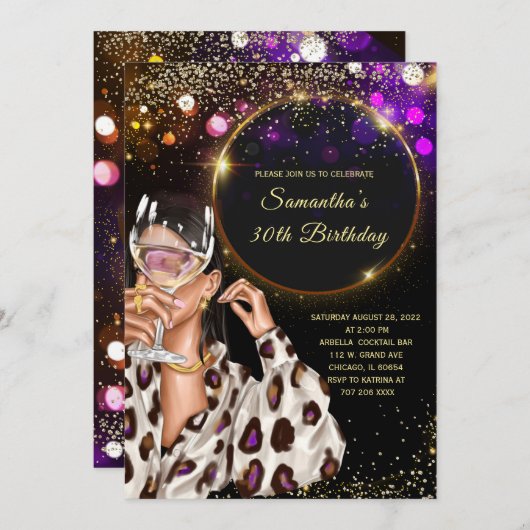 ブラック金ゴールド30th誕生日招待状 招待状 (正面/裏面)