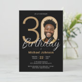 ブラック金ゴールド30th誕生日招待状 招待状 (スタンド正面)