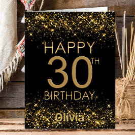 ブラック金ゴールド30th Birthday Card カード