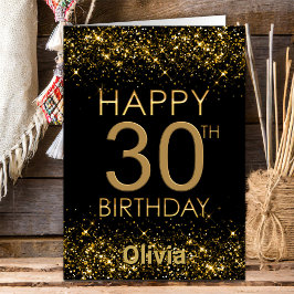 ブラック金ゴールド30th Birthday Card カード