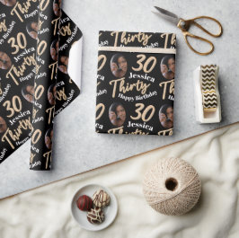 ブラック金ゴールド30th birthday photo wrap紙 ラッピングペーパー