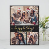 ブラック金ゴールド4フォトハッピーホリデーズクリスマスカード (スタンド正面)
