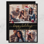 ブラック金ゴールド4フォトハッピーホリデーズクリスマスカード (正面/裏面)