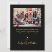 ブラック金ゴールド4フォトハッピーホリデーズクリスマスカード (裏面)