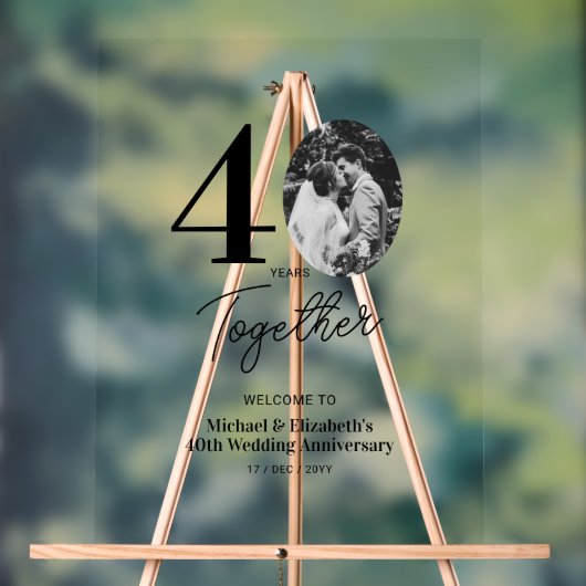 ブラック金ゴールド40周年結婚写真へようこそ アクリルサイン (ニュートラル)