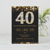 ブラック金ゴールド40歳の誕生日の招待状 招待状 (スタンド正面)