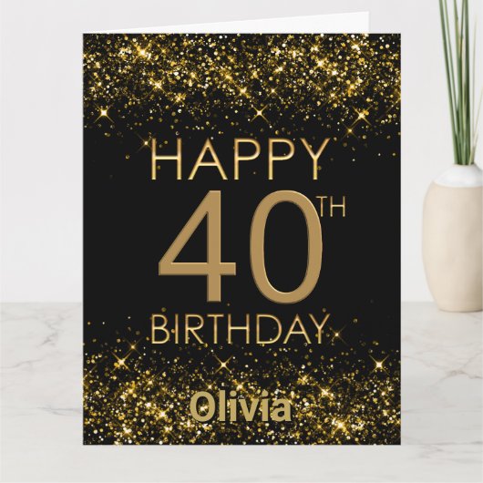 ブラック金ゴールド40th Birthday Card カード (正面)