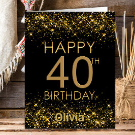 ブラック金ゴールド40th Birthday Card カード