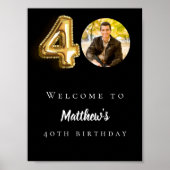 ブラック金ゴールド40th photo birthday party welcome ポスター (正面)