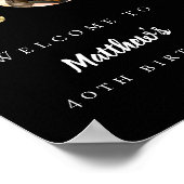 ブラック金ゴールド40th photo birthday party welcome ポスター (角)