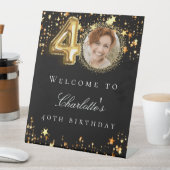 ブラック金ゴールド40th photo birthday party welcome 台座サイン (インサイチュ)