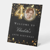 ブラック金ゴールド40th photo birthday party welcome 台座サイン (正面)