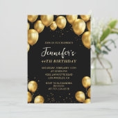 ブラック金ゴールド44th誕生日招待状バルーン 招待状 (スタンド正面)