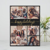 ブラック金ゴールド5フォトハッピーホリデーズクリスマス シーズンカード (スタンド正面)