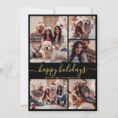 ブラック金ゴールド5フォトハッピーホリデーズクリスマス シーズンカード (正面)