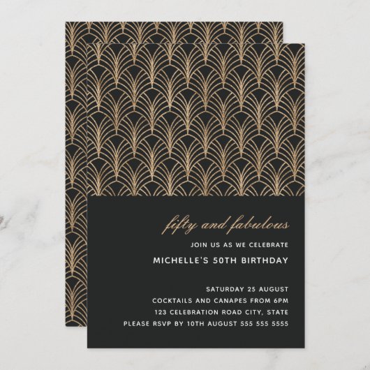 ブラック金ゴールド50と素晴らしいアールデコ写真50th 招待状 (正面/裏面)
