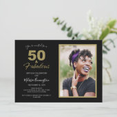 ブラック金ゴールド50と素晴らしい誕生日パーティーの写真 招待状 (スタンド正面)
