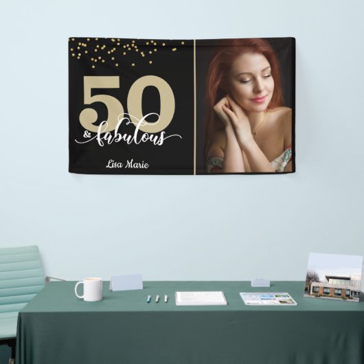 ブラック金ゴールド50と素晴らしい誕生日フォトバナー 横断幕 (トレードショー)