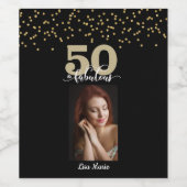 ブラック金ゴールド50と素晴らしい誕生日写真 ワインラベル (シングルラベル)