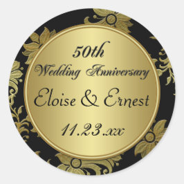 ブラック金ゴールド50周年結婚ステッカー ラウンドシール