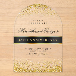 ブラック金ゴールド50周年結婚記念 アクリル招待状