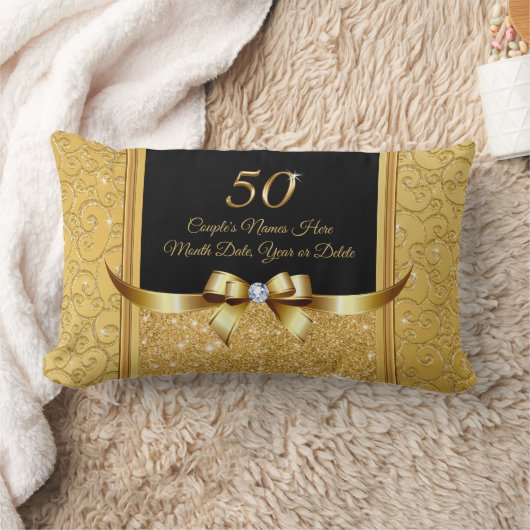 ブラック金ゴールド50周年記念ギフトアイディア記念日 ランバークッション (ブランケット)