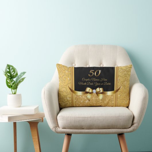 ブラック金ゴールド50周年記念ギフトアイディア記念日 ランバークッション (椅子)