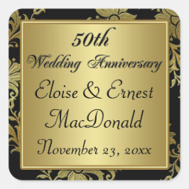 ブラック金ゴールド50周年記念結婚ステッカー2 スクエアシール