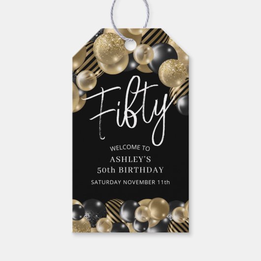 ブラック金ゴールド50誕生日 ギフトタグ (正面)