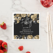 ブラック金ゴールド50誕生日 スタンダードカクテルナプキン (インサイチュ)