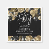 ブラック金ゴールド50誕生日 スタンダードカクテルナプキン (正面)