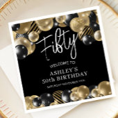 ブラック金ゴールド50誕生日 スタンダードカクテルナプキン