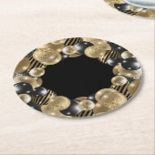 ブラック金ゴールド50誕生日 ラウンドペーパーコースター (アングル)